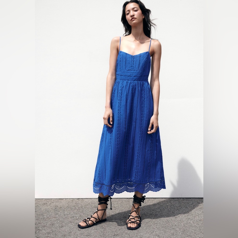 Zara NWT Navy Midi Dress